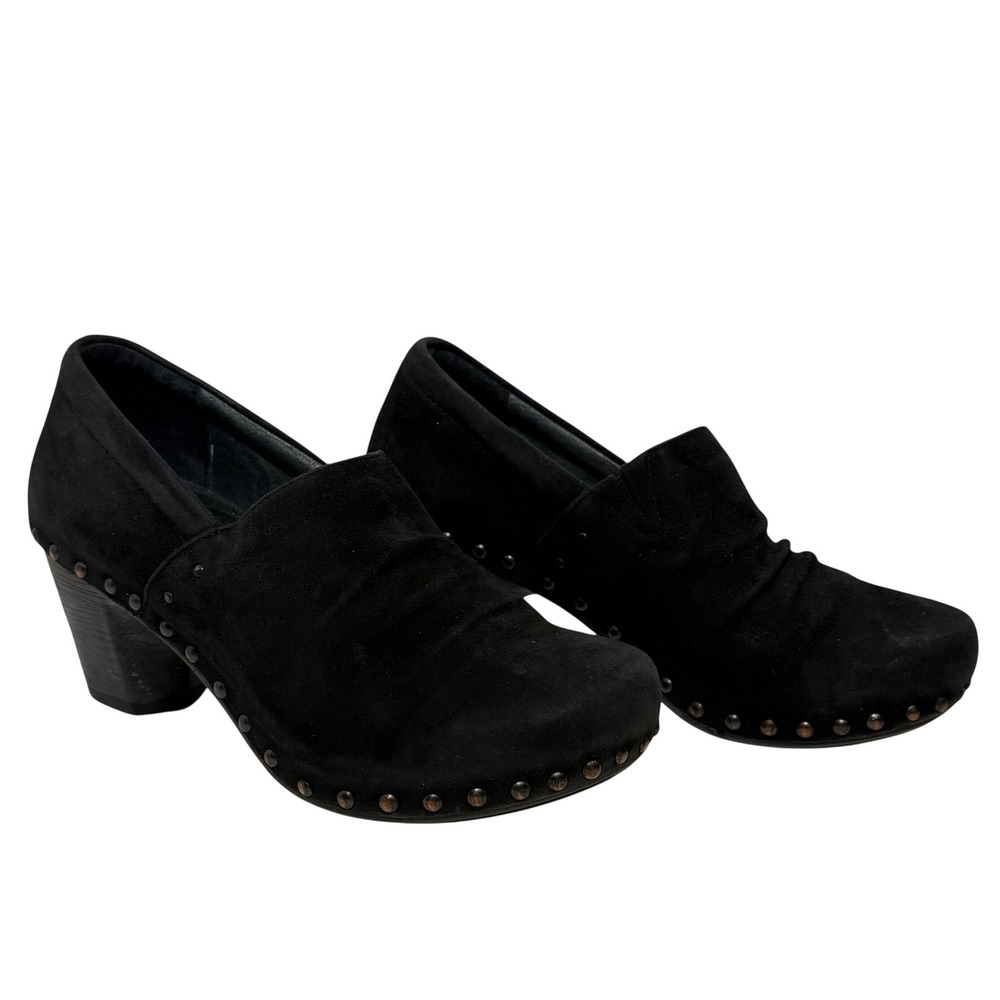 Dansko Black Suede Studded Clog Heels Women Size EU38 US7.5-8 Chunky Heel